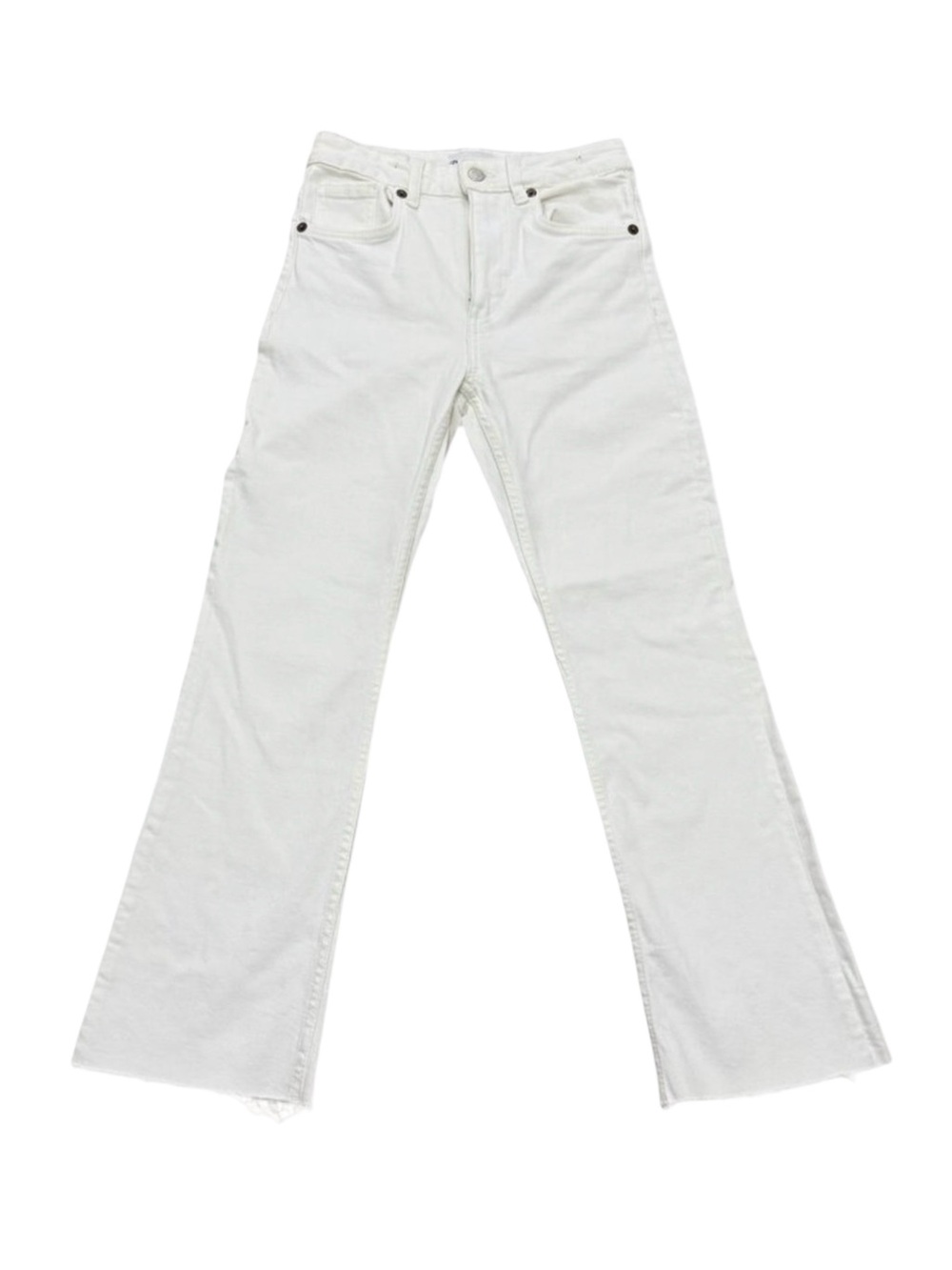 Women’s Zara White Cropped Straight Leg Jeans Raw Hem 25x26